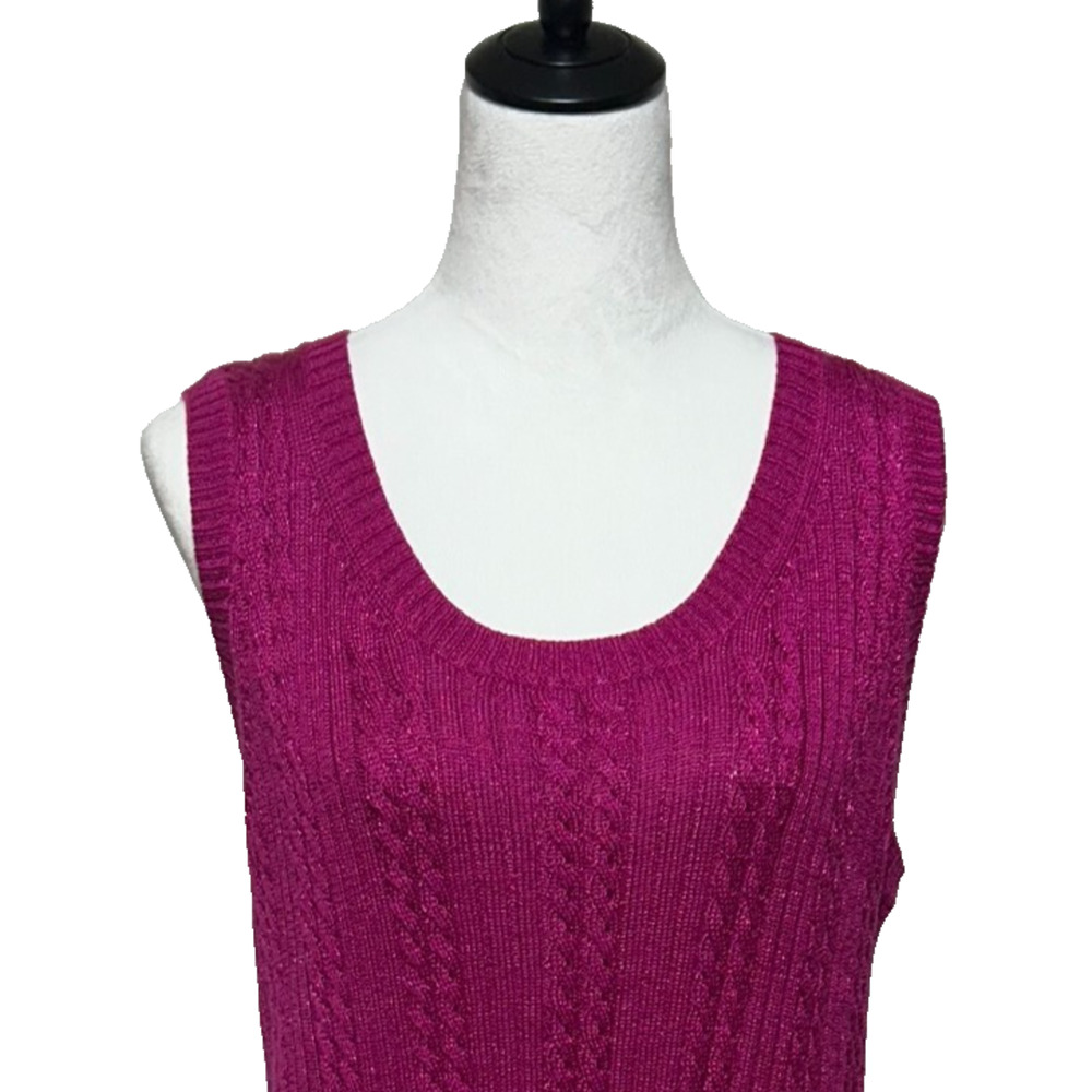 Chicos Sweater Vest Womens XL 3 Fuchsia‎ Pink Cable Knit Scoop Neck Office